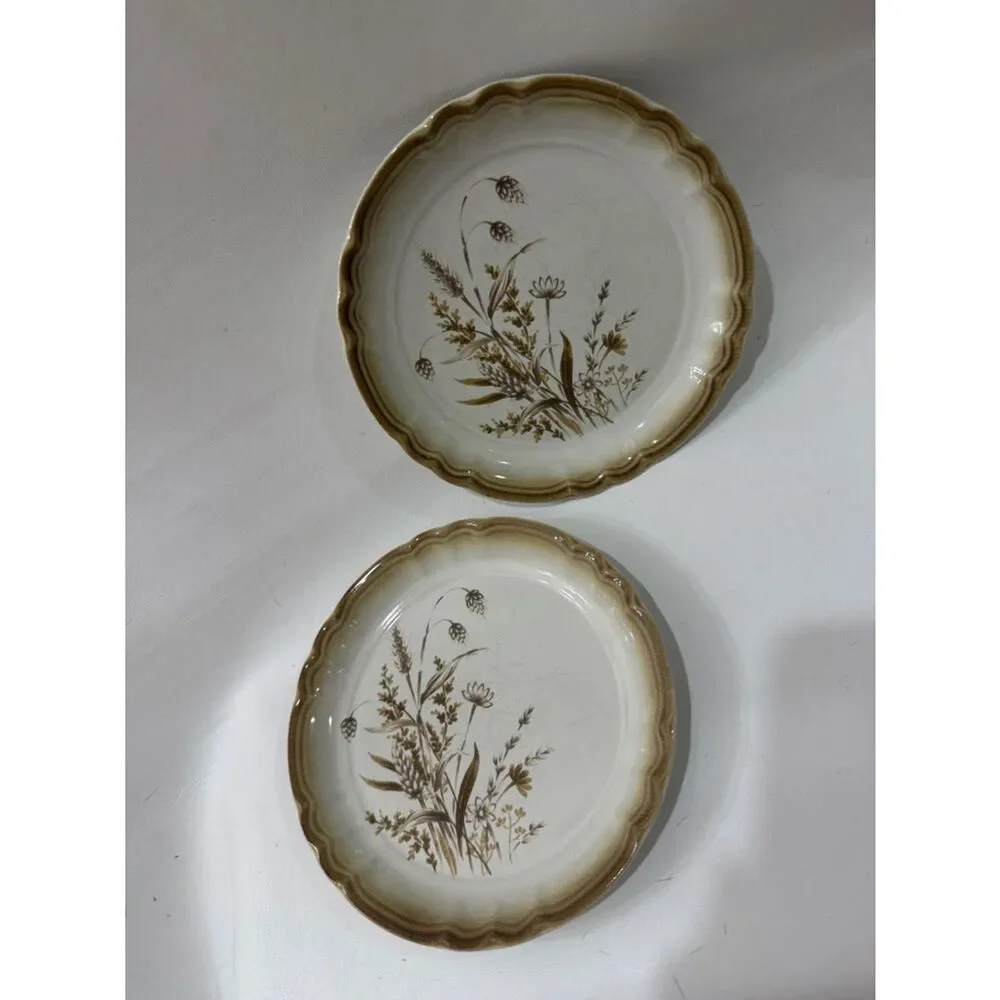 Mikasa Manor House Autumn Breeze Cream Brown Floral Scalloped 2 Dessert Plates